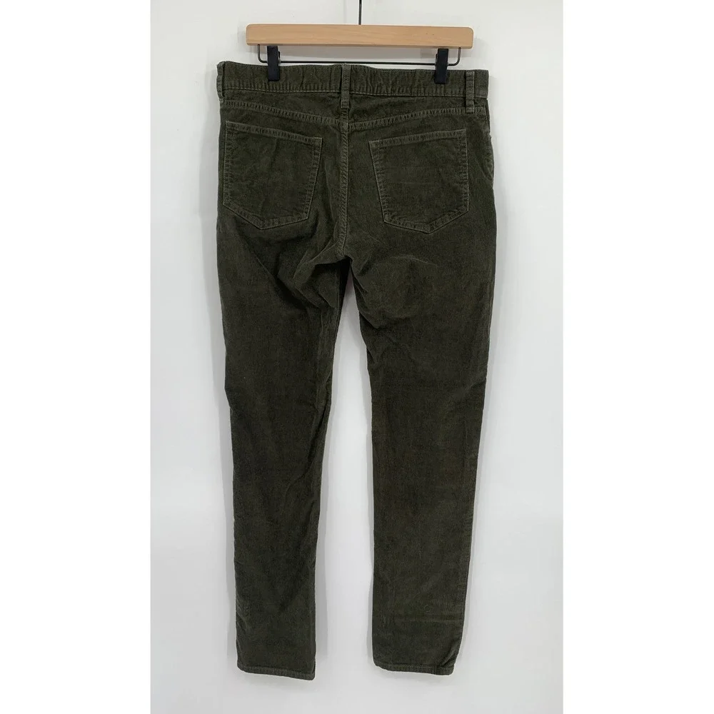 J Crew Corduroy Pants Mens 32x34 Green Slim Fit Flex Cotton Blend Fall Preppy